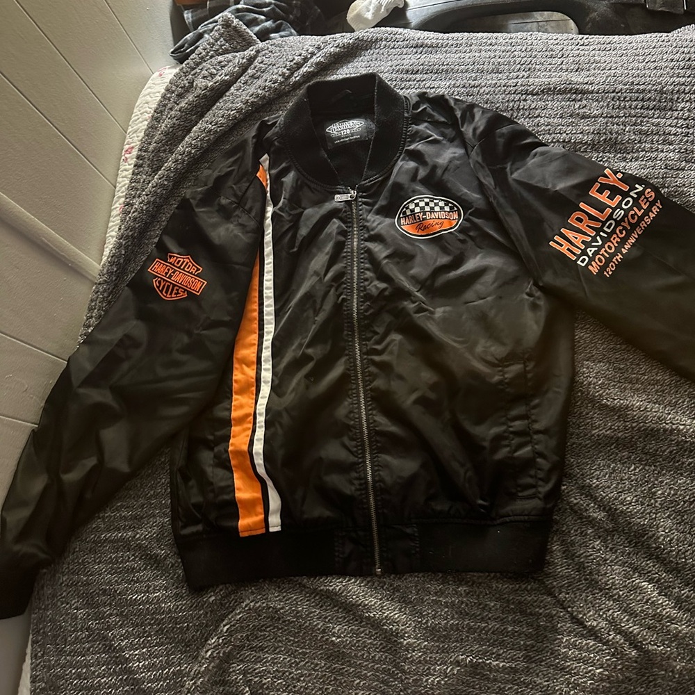 Harley-Davidson Men's Black Jacket with Orange Highlights